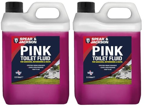 Spear & Jackson Toilet Cleaner Pink Flush for Caravans and Motorhomes, 2 x 2.5 Litre, Formaldehyde Free, Pink Fluid