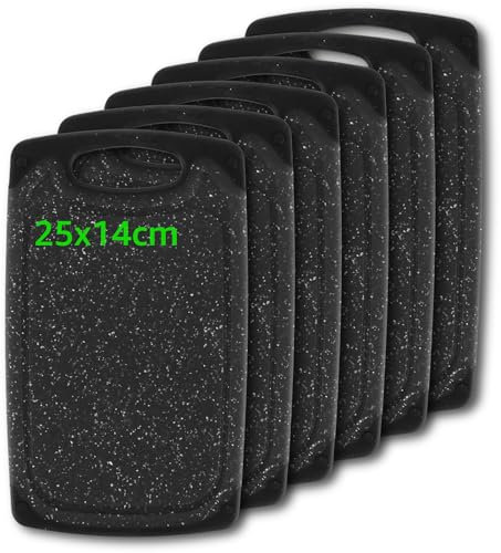 FWEEK 6er Set Frühstücksbrettchen Spülmaschinenfest, Frühstücksbrettchen Kunststoff mit Saftrille und Griff, 25x14 cm Antimikrobielles Schneidebrett aus Kunststoff, BPA Frei