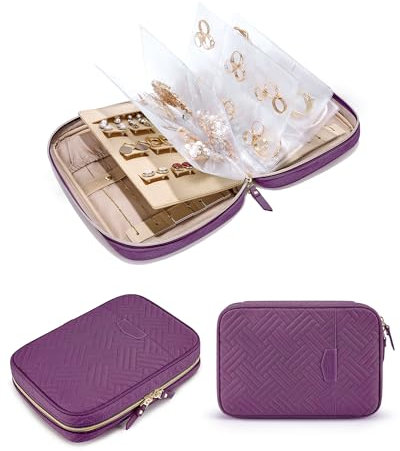 bagsmart Travel Jewellery Organiser, Jewellery Case, Jewelry Storage Bags with Clear Pages for More Necklaces, Earrings, Rings, Bracelets, Large Capacity Zipper Jewelry Pouch, Purple