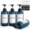 Anhow 4er 500ml Seifenspender Set, Seifenspender Leere Duschgel Spender mit 16er Kategorie Etikett für Dusche/Küche/Badezimmer - Blau