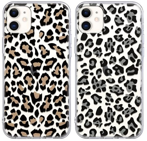 Yoedge 2 × Cover per iPhone 11 6,1 - Custodia Marrone Leopardo per Telefono in Trasparente con Aesthetic Disegni, Custodie per Cellulare in Silicone TPU per iPhone 11 case