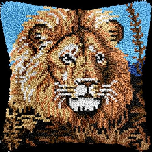 Kitquiver Diy Crochet Kit Kits De Ganchillo Para Hacer Almohadones Con Patrón Preimpreso, Alfombras Y Cojines Con Gancho De Cierre De León 17x17in