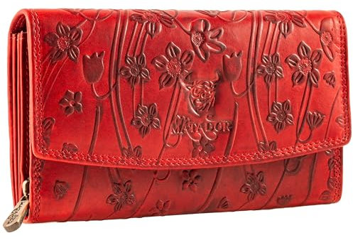 MATADOR Lima Geldbeutel Damen Leder Mit Edler Geschenk Box | Portemonnaie Groß Mit RFID Schutz | Ledergeldbörse Echtleder Viele Fächer | Geldbörse Rot