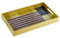 Baroni Home Vassoio Rettangolare con Fondo in Vetro a Fantasia Astratta, Vassoio da Portata con Bordo e Manici in Legno, Vassoio Decorato da Cucina, 40x24x4,5 cm, Oro Righe