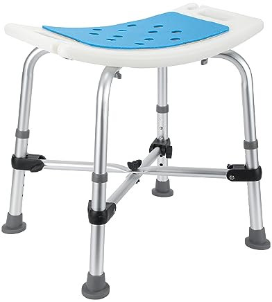 Hebitod Duschhocker, höhenverstellbar Duschstuhl 38-54cm, Badhocker mit rutschfeste Gummifüße, Duschsitz mit Doppelt Verstärkter Querbalken & Kissen, 180KG belastbar, werkzeuglose Montage