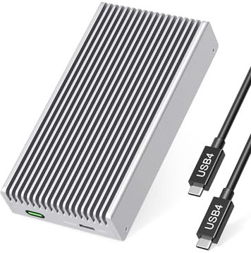AKKYAJAURE High-Speed 40Gbps Fanless M.2 NVMe SSD Gehäuse - All-Aluminum Alloy with Finned Cooling Design (Silver Color)