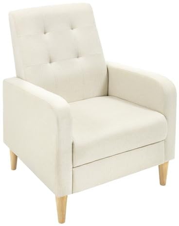 WOLTU Ohrensessel, mit Armlehnen Massivholzbeinen, Sessel Wohnzimmer, Schlafzimmer, Balkon, modern, Leinenbezug, Beige