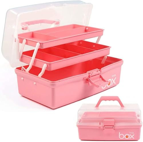 Ant Warrior Medizinbox, Medikamentenbox aufbewahrung, mit 2 compartments, Arzneimittel aufbewahrung große capazität mit griff, für zu Hause, im Freien (Rosa)
