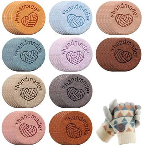 FULHANY 50 StüCk Handmade Label - NäHen Leder Entworfen FüR Diy-Kleidung, Taschen, HüTe, Flexibles Auf HäKeln Und Andere Handarbeiten (10 Farben)