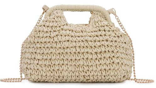 BWBIKE Bolso Cloud de paja Tejida para Mujer - Bolsa de Bola de Masa con Correas Desmontables, asa Superior Boho y bolso de Mano Cruzado para Playa, Bodas y Verano