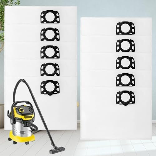 Lot de 10 sacs d'aspirateur KFI 357 pour Kärcher WD2 Plus, WD3, KWD1, KWD2, KWD3, SE 4001, SE 4002, WD3.200 - WD3.800 M, Kärcher 2.863-314.0, pour aspirateur Kärcher de rechange