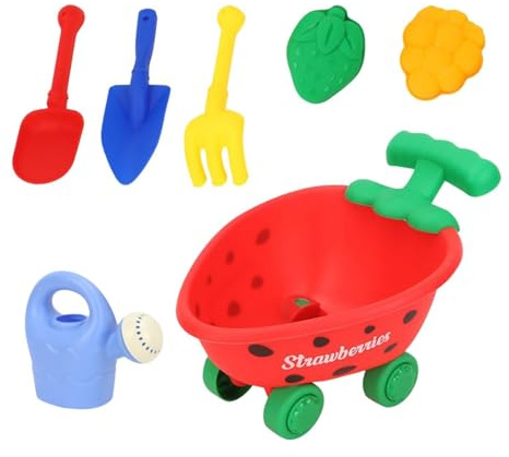 JISADER Sandspielzeug-Set mit Trolley-Auto, Schaufeln und Eimer für den Garten und Strand, Rot