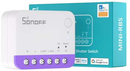 SONOFF Matter Smart Roller Shutter Switch, MINI-RBS, 2.4GHz Wi-Fi, Mini Size, Percentage Control, Alexa/Google Home/HomeKit/Home Assistant Support, Neutral Wire Required, 2-Pack