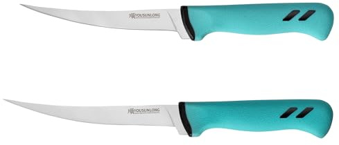 YOUSUNLONG Jeu de 2 couteaux à filets de poisson - Lames en acier au carbone très tranchantes de 165mm et 180mm - Couteaux à désosser et à fileter pour poisson