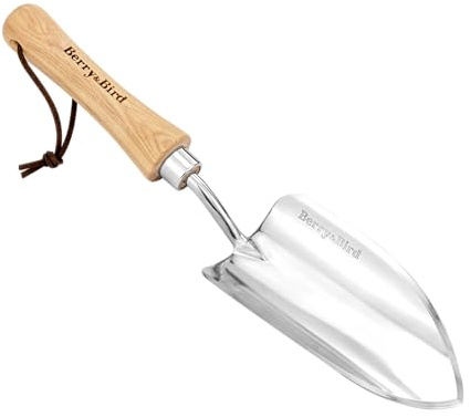 Berry&Bird Handschaufel 35,6 cm, Pflanzkelle aus Edelstahl zum Pflanzen und Umtopfen für den Einsatz in Rabatten, Kübeln und Töpfen, Gartenschaufel Klein mit Griff aus Eschenholz