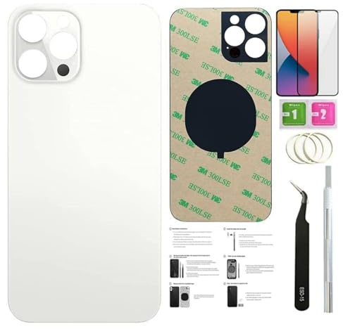 ZMVDJZ 12 Pro Back Glass Replacement for iPhone 12pro Back Cover Glass (6.1 Inch) with Pre-Installed Tape +Installation Instruction + Repair Tools+ Screen Protector (Silver)