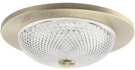 Happy Homewares Modern Bathroom LED Ceiling Light Fitting with Clear Diamond Effect Glass Domed Shade | 10cm x 27cm | 20W LED 900 Lumens