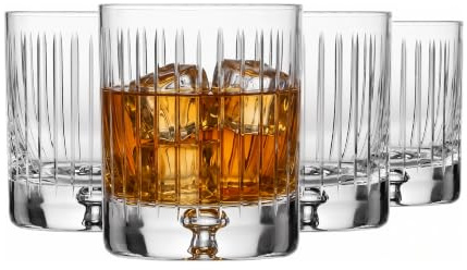 Krosno – Bicchieri da whisky, bourbon e scotch 250 ml, set da 4 – Collezione Saga – Bicchiere in cristallo, intagliato – Fatti a mano – Ideale come regalo