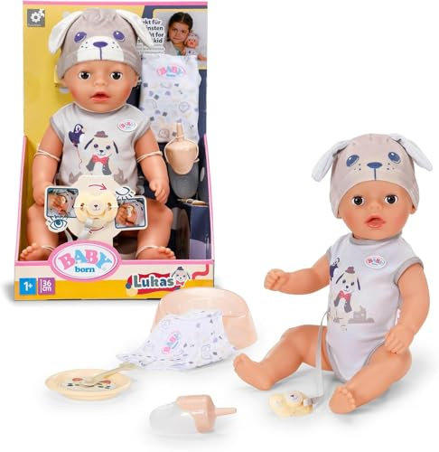 BABY Born Lukas 36 cm Babypuppe im Hunde-Strampler mit 7 Funktionen