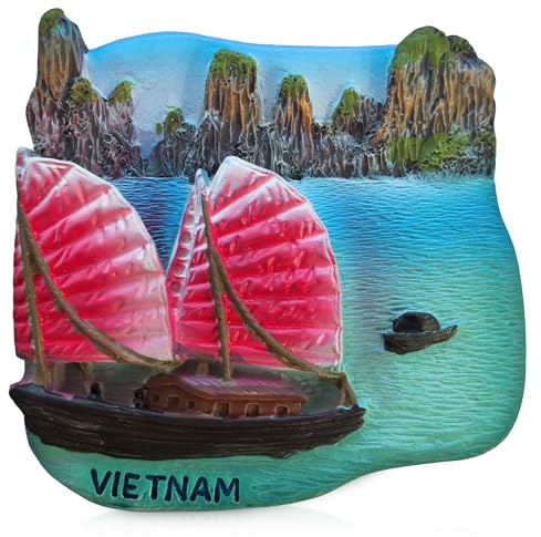 Hạ Long Bay 3D Fridge Magnet – Vietnam Scenic Travel Souvenir, Traditional Junk Boat Design (6.2 × 6 cm)