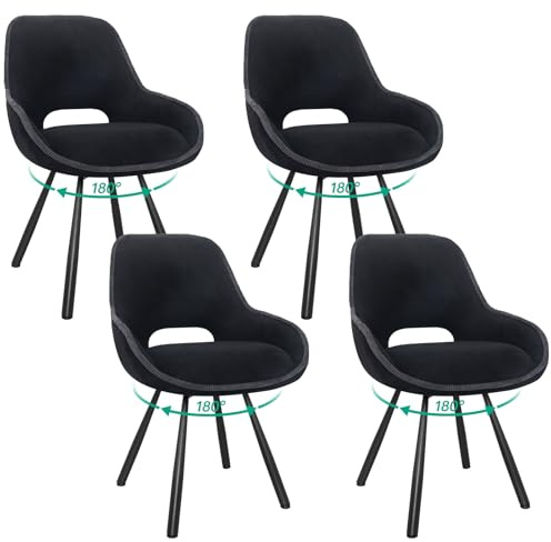 WAFTING Esszimmerstühle 4er Set,180° Drehstühle Esszimmerstuhl， Velours-Polsterung esszimmer stühle, drehstuhl esszimmer, Esstuhl mit Eisenbeinen，Schwarz