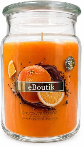eBoutik - Large Chocolate Orange Scented Candle – Strong Scented Jar 95 Hour Long Burn Time, Luxury Home Fragrance Decorative - Decor for Living Room, Bedroom