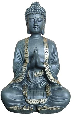 Relaxdays Statua di Buddha in Preghiera, 38 cm, Giardino e Soggiorno, Resistente alle intemperie