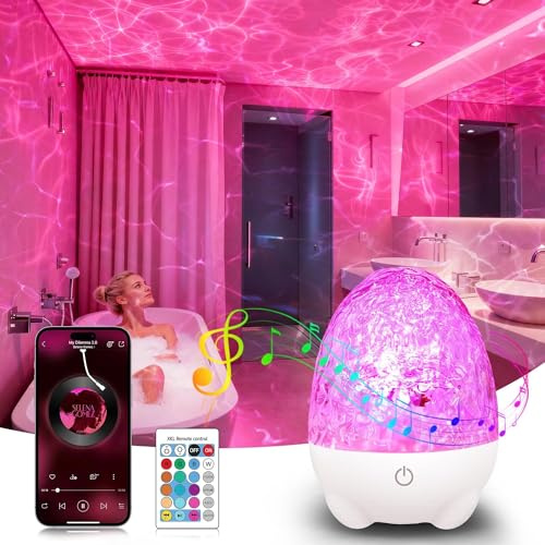 Luci da doccia ricaricabili per doccia interna, 17 colori RGBW Lampada da doccia impermeabile con altoparlante Bluetooth, proiettore onde oceaniche con telecomando, lampada LED ondulata per bagno