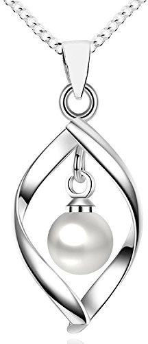Löb 750er Weißgold vergoldet Halskette Tropfen Perlen Anhänger Silber Weiß Damen Kette Perlenanhänger Tropfenanhänger Rund Brautschmuck Elegant Schmuck