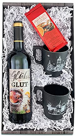 Bull & Bear Geschenkset Glühglut, mit feinstem Glühweingewürz, Rotwein, zwei Tassen, Weihnachten