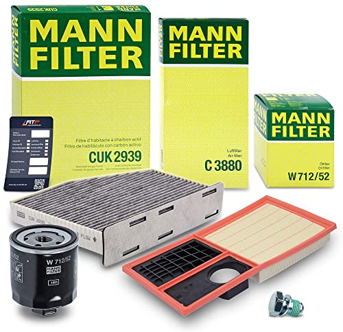 MANN-FILTER Inspektionspaket Filterset 1x Ölfilter, 1x Luftfilter, 1x Innenraumfilter (Aktivkohlefilter), Kompatibel mit SEAT ALTEA, LEON, SKODA OCTAVIA 2, VW CADDY, GOLF PLUS 5, GOLF 5, GOLF 6