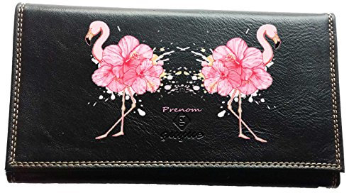 Syl'la Compagnon Tout-en-Un Porte chéquier en Simili Cuir Personnalisé Flamant avec prenom