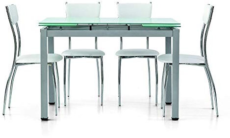 Table en verre rectangulaire extensible - 110 x 70, gris