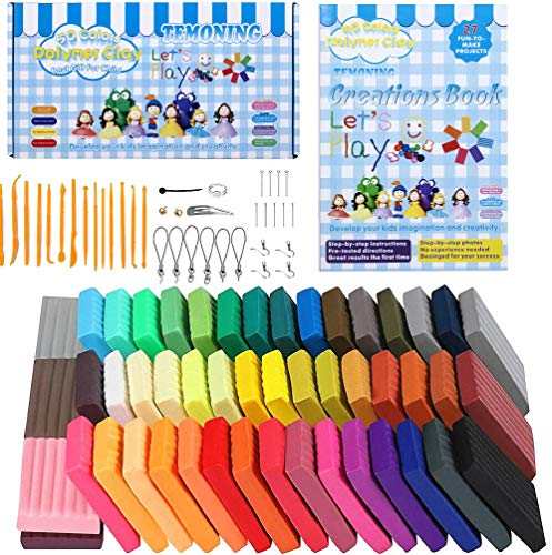 TOYOUTO Knete Starter Set,50 Farben Polymerpaste, Fimo-sicher und ungiftig,Modelliermasse,DIY Clay Kit inklusive Modellierwerkzeug und Zubehör