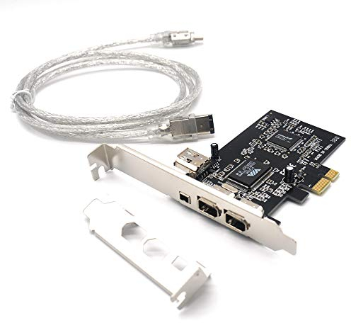Padarsey Carte d'extension PCIe 3 ports Firewire 1394 A, PCI Express (1X) vers adaptateur externe IEEE 1394 (2 x 6 broches + 1 x 4 broches) avec support discret pour PC de bureau et connexion DV