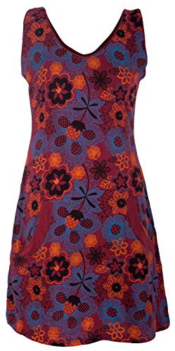 Vishes - Alternative Bekleidung - Ärmelloses Blumenkleid mit Taschen aus Baumwolle Bedruckt und Bestickt dunkelrot 42