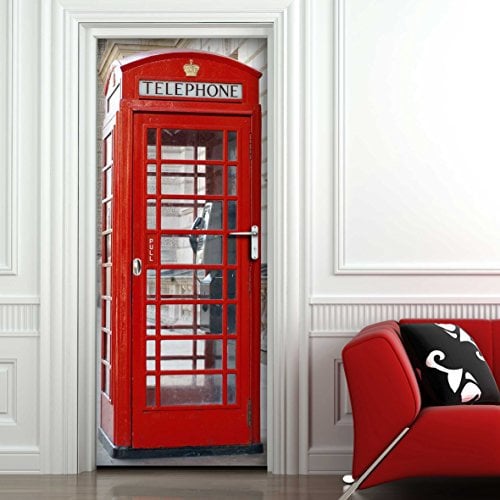 Adesivi per Porte in PVC Premium, Door Cover Cabina Londra, Applicazione Facile e Senza Bolle, Rivestimenti per Porte da Interno 83 x 210 Rifilabili