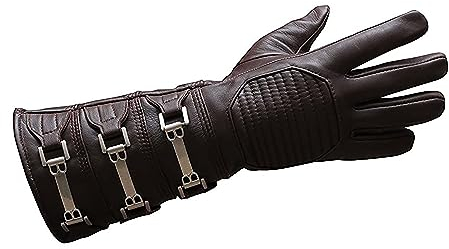 URBAN BUCK Echt Leder Cosplay Herren Lange Stulpen Kostüm Handschuh, Rechte Hand - Brauner Handschuh, Small