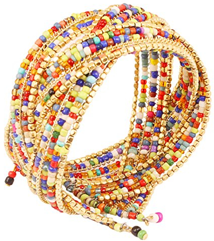 Touchstone New Indian Bollywood Desire Beautiful Beaten Brass Multicolor Glass Pipe Beads Wrist Decorative Designer Jewelry Cuff Bracelet In Antique Gold Tone for Women