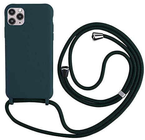 TANGNI Handykette für iPhone 11 Pro Mit Kordel zum Umhängen - Silikon Schutzhülle Mit Band - Schnur Mit Case zum Umhängen - Grün
