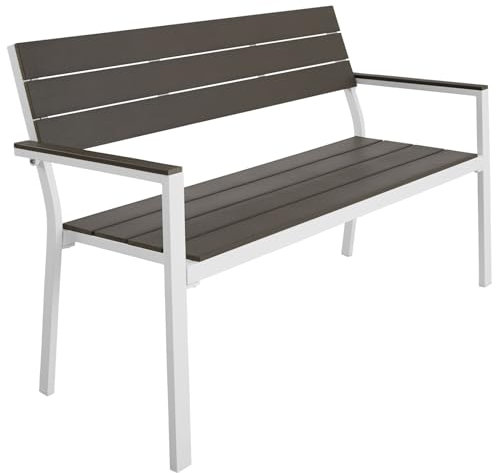 TecTake® Panca da Giardino con Telaio in Alluminio, Comoda Panchina da Esterno 2 Posti, Panca con Schienale, Resistente agli Agenti Atmosferici, 128 x 59 x 88 cm - Grigio Chiaro/Bianco