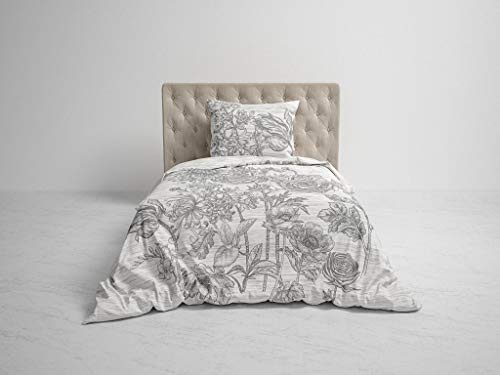 Heckett Lane GOTS Satin Bettwäsche 135x200 Dimont Lining Grey Blumen Blüten