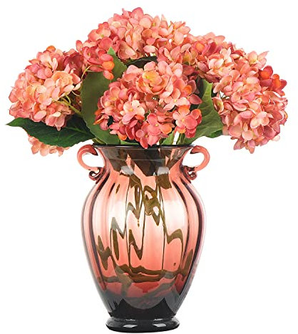 cn-Knight Lot de 6 hortensia artificiels en soie - 45,7 cm de long - Pour décoration d'intérieur, centre de table, bouquet de mariage - Marron rougeâtre