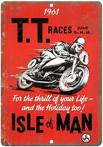 LINQWkk Original TT Races Isle of Man Motorrad Blechschild Vintage Wandposter Retro Eisenmalerei Metallschild Blatt für Bar Cafe Garage Zuhause Geschenk Geburtstag Hochzeit