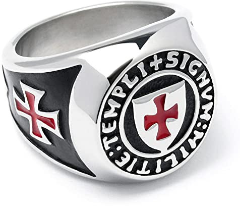 Schmuck-Checker Hochwertiger Templer-Ring aus 316L Edelstahl Templerorden Siegelring mit rotem Kreuz Tatzenkreuz (68 (21,6 mm Ø))