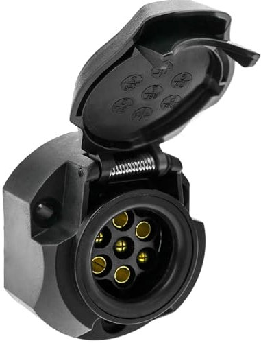AUTOZOCO Enchufe Remolque Hembra 7 Polos con Tapa, Enchufe de Remolque de 7 Pines, Enganche de Remolque de 7 Pines, Conector Remolque 7 vias, 12 V, IP44, Impermeable, Plástico, Negro