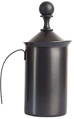 Manual Hand Pump Milk Frother with Double Layer Stainless Steel Mesh Plunger, Coffee Foam Maker, Easy to Grip Handle, 600 ML, Black
