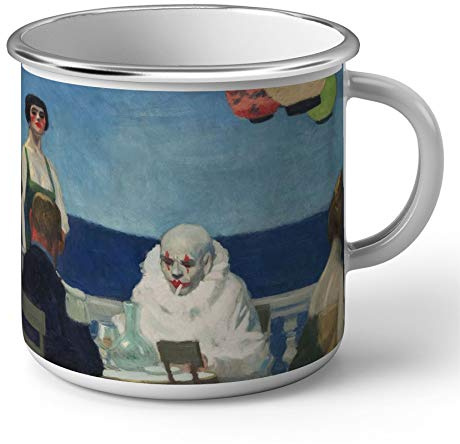 Edward Hopper Evening Blue Enamel Mug with Painting and Clown Image Realism America Art