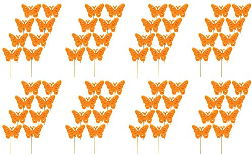 Blumen-Stecker Schmetterling orange 8 x 25cm 64 Stück Dekostecker Gartenstecker Butterfly Deko