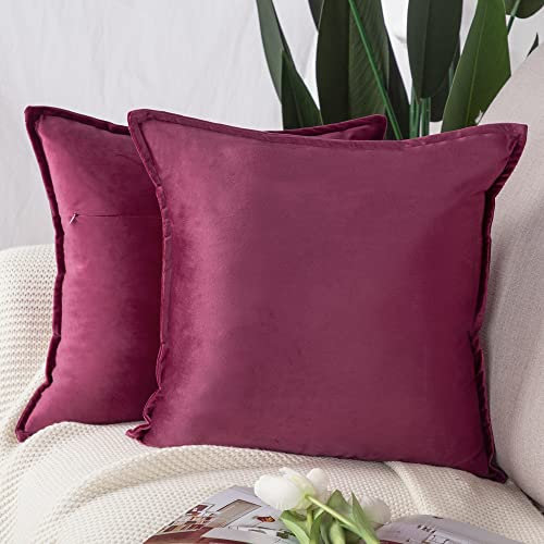 Madizz 2er Set Samt Dekorativ Zierkissenbezüge Luxus Stil Kissenbezug für Sofa für Schlafzimmer Purpurrot 50x50 cm Quadrat